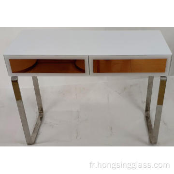 Table de coiffure MDF en verre en or rose et blanc